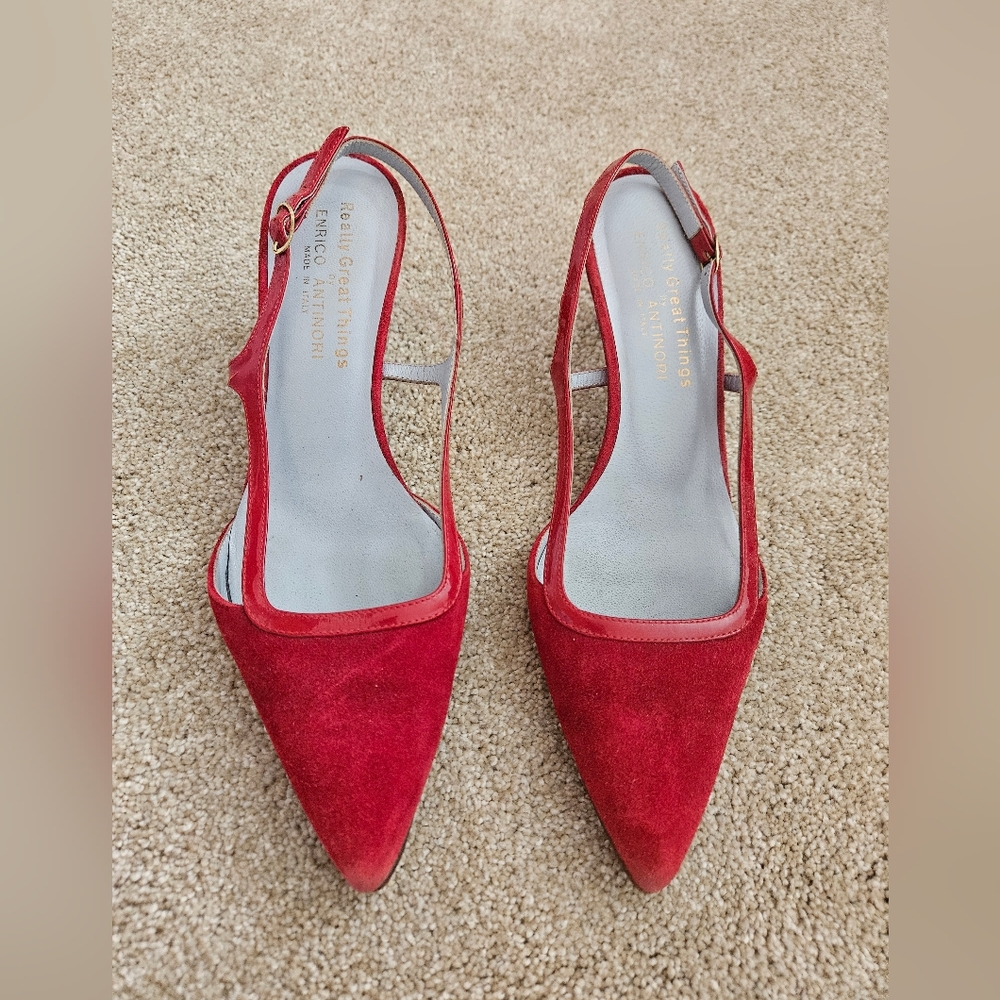 Enrico Antinori made in Italy, red velvet leather kitten heel size 38.5